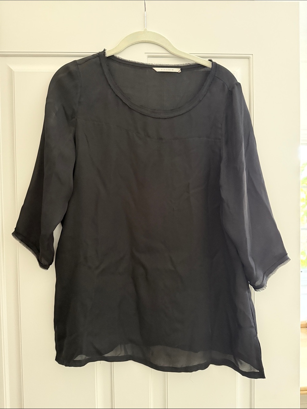 Women’s Black Semi-Sheer Blouse with Scoop Neck - Lightweight Layering Top